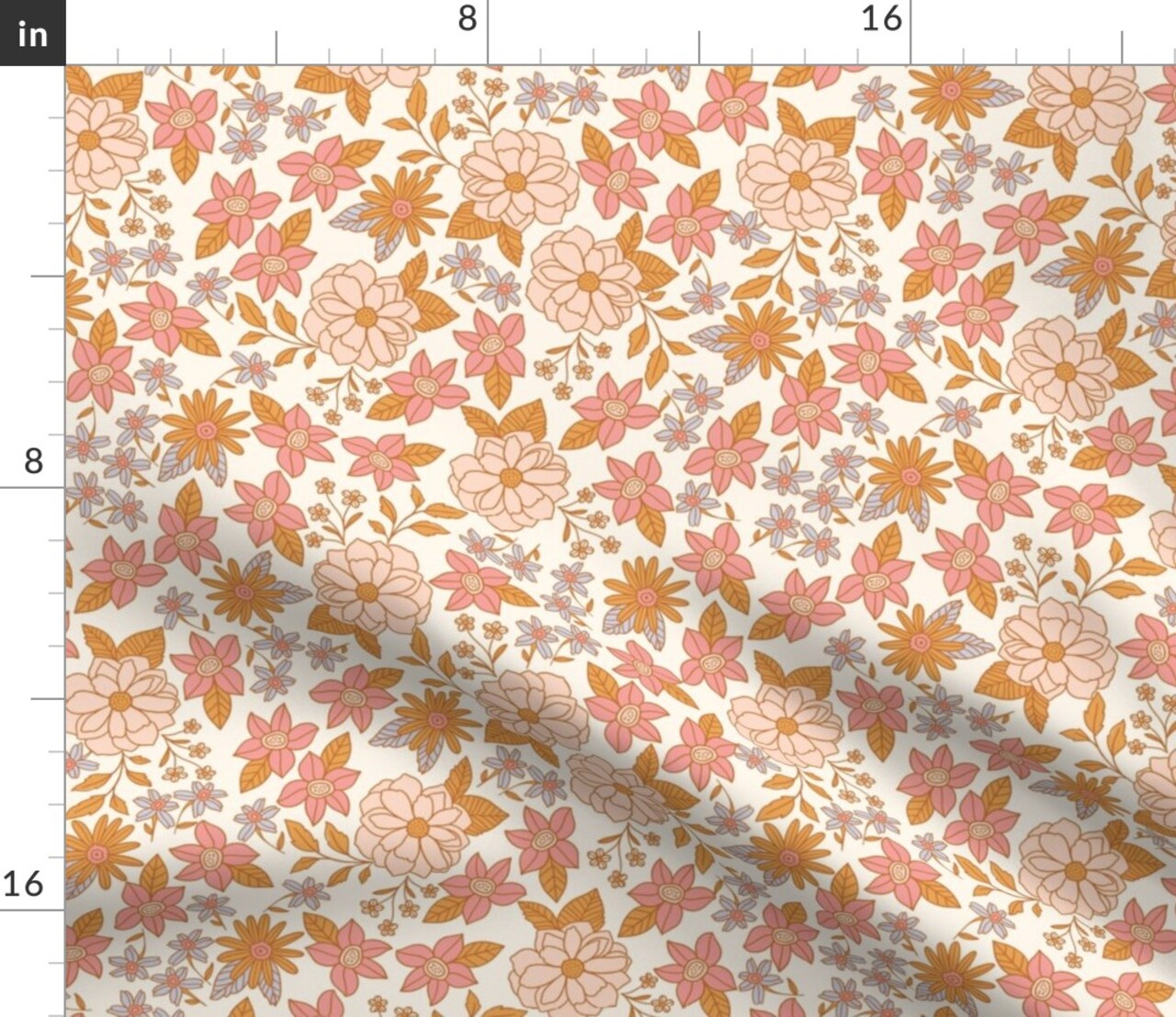 Floral Garden Flowers Orange Pink Colorful Cute Fun Girly Whimsical Boho Bohemian Bloom Valentines Spring Floral Retro Floral Retro Eclectic Custom Printed Fabric by Spoonflower Various Fabrics by the Yard or Fat Quarter